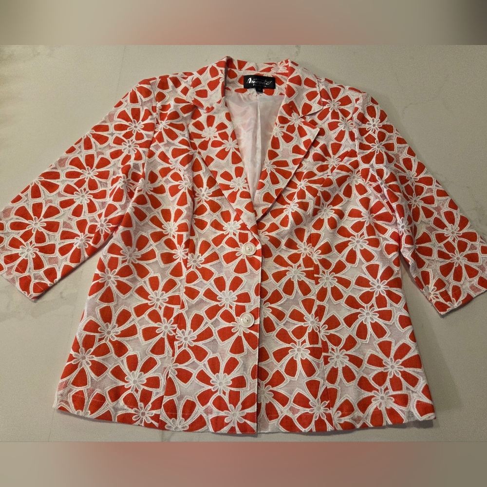 Bold Funky Retro Floral Pattern With Mesh 3/4 Sleeve Blazer